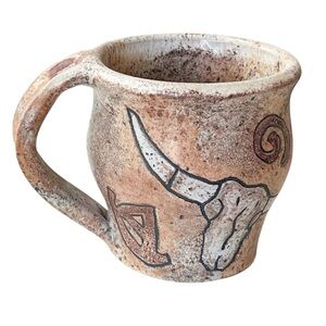 Handmade Southwestern Rustic Bull Skull Studio Pottery Coffee Mug